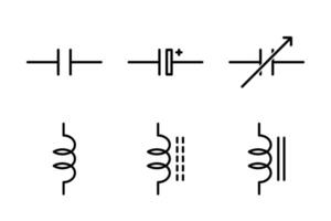 Icons of capacitors and inductors for electronic circuit diagrams and engineering designs. vector