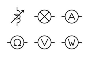 Icons of variable inductors and meters ampere, ohm, voltage, watt for circuit schematics. vector