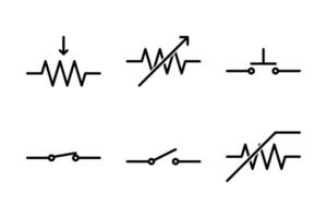 Icons of resistors potentiometer, rheostat and switches for circuit schematics. vector