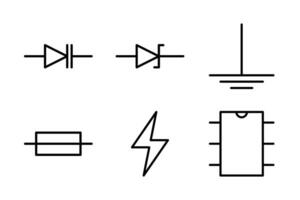 Icons of Zener diodes, grounding, and fuses for circuit schematics and electronics design. vector