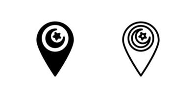 A location pin with crescent moon symbol, representing prayer direction or Islamic centers. vector
