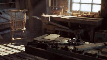 CGI Exploring an old carpentry workshop filled with vintage tools and rustic charm video