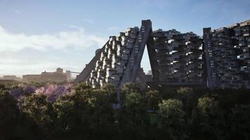 CGI Innovative modern architecture blends with nature in a vibrant urban setting video