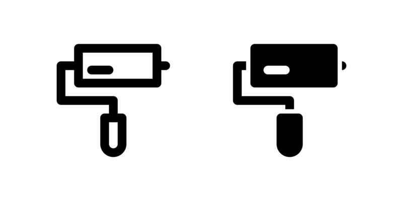Paint roller icon set representing tool for large surface painting or home improvement tasks.