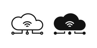 Cloud icon set used to depict cloud connectivity or online data storage in IoT systems. vector