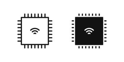 Chip icon set representing microprocessor or IoT-enabled electronic components. vector