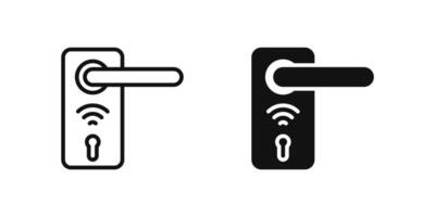 Door lock icon set showing smart locking system for home automation and security. vector