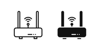 Router icon set showing smart WiFi router for internet connectivity and IoT networks. vector