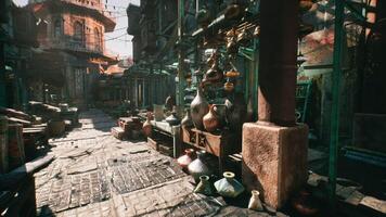 CGI Busy marketplace in a small African town filled with local crafts and pottery video