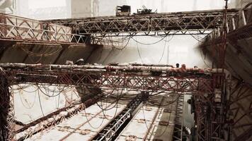 CGI Old oil terminal in ruins with disused pipelines and industrial structure video