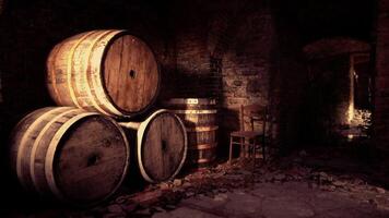 CGI Exploring the remains of an old European mansion with wooden barrels video