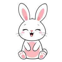 Cute Cartoon White Rabbit Sticker With Pink Details and Happy Expression vector