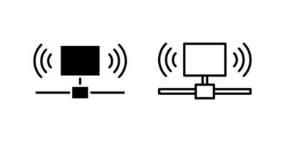 LAN network icon set depicting local computer connections and data sharing. vector