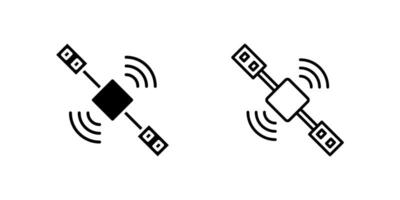 Satellite icon set showing orbiting device for space or communication. vector