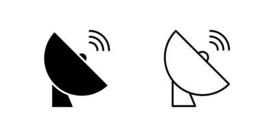 Satellite dish icon set showing signal transmission or broadcasting. vector