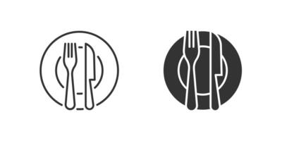 Plate Knife Fork Icon Set. A black icon of a plate with knife and fork, representing dining. vector