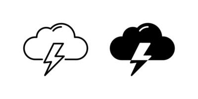 Lightning Icon Set. A black icon of lightning, representing storm activity. vector