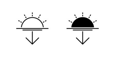 Sunset Icon Set. A black icon of a sunset, representing evening light. vector