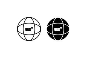 Angle 360 Degree Icon Set. A black icon of a 360 degree angle, representing full view. vector