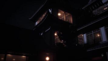 CGI Grand shogun residence illuminated at night in Japans historic architecture video