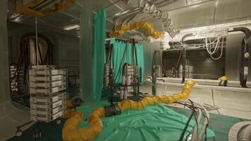 CGI Laboratory setup in a secret bunker with complex equipment and tubing video