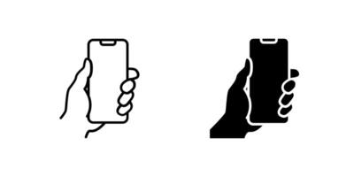 Icons of two holding phones for tech and usage. Represent grip and device. vector