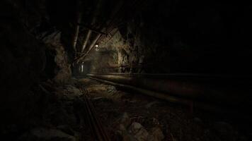 CGI Exploring a dark bunker with pipes and rocky walls in isolation video