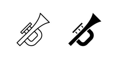 Classic trumpet icon set representing brass instruments, music, and performance. Ideal for bands, orchestras, and entertainment themes. vector