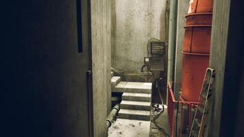 CGI Exploring a dark concrete interior in an industrial building at dusk video