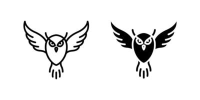 Majestic flying owl icon set viewed from the front, symbolizing wisdom, knowledge, and nocturnal animals. Ideal for education, nature, and mystery themes. vector