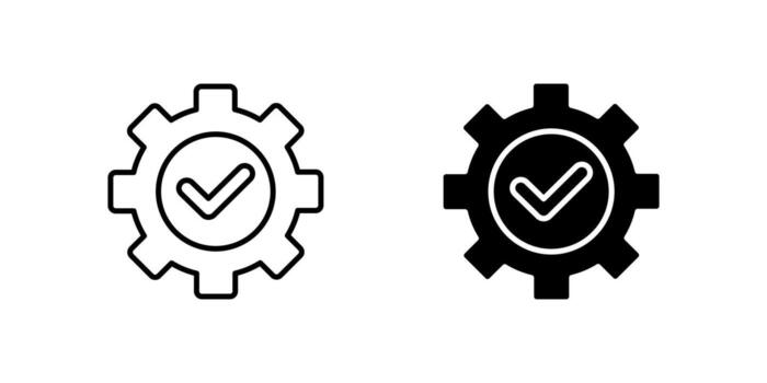 Modern gear tick check icon set for settings, control, and system configuration. Useful for software, maintenance, and technical interfaces. vector