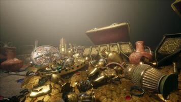 CGI Golden treasures discovered in a hidden dungeon during exploration video