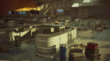 CGI Exploring an empty airport terminal with scattered luggage video