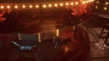 CGI Nighttime deserted amusement park with a lit carousel video