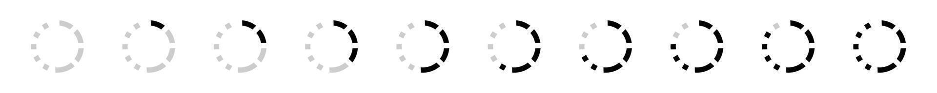Dynamic loading spinning circles icon set indicating progress, waiting, and data processing. Essential for user interfaces and web applications. vector