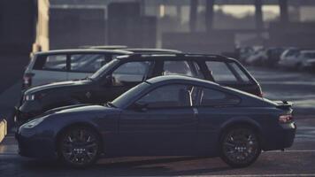 CGI Two parked cars in an urban setting during early morning light video