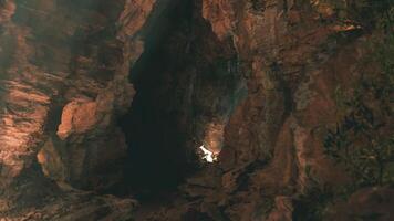 CGI Exploring the hidden cave with dramatic rock formations under warm sunlight video