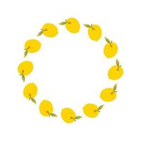 Yellow Lemon Wreath with green Leaves. Whole of citrus. Round Lemon frame. Decoration element for cards and seasonal decor. flat illustration. vector
