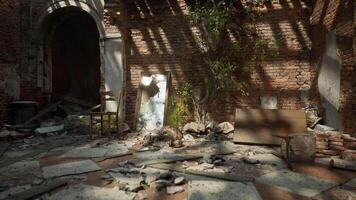 CGI Ruins of an old European mansion with sunlight filtering through broken walls video