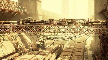 CGI Abandoned oil terminal shows signs of decay and destruction over time video