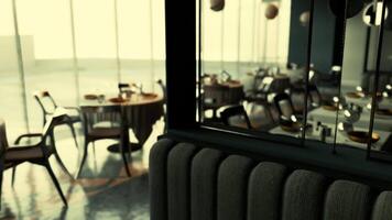 CGI Empty modern restaurant interior with tables set for dining video
