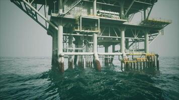 CGI Old oil platform standing tall in open waters during overcast weather video