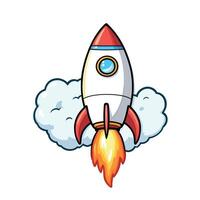 Whimsical Rocket Ship Launching Through Clouds A illustration Sticker Illustration vector
