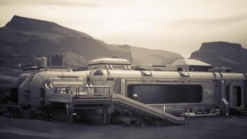 CGI Colonist base established on a distant planet amid rocky terrain video