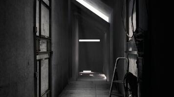CGI Dark corridor in an industrial building with concrete walls and shadows video