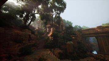 CGI Ancient temple nestled in the lush jungle of Thailand bathed in soft sunlight video