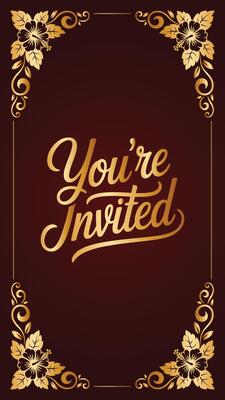 Gold hibiscus floral frame youre invited invitation