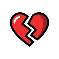 A red broken heart with a black outline on a white background vector