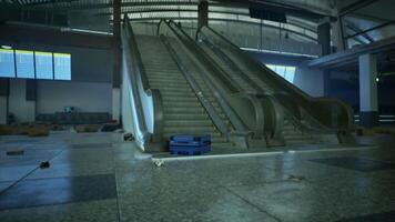 CGI An eerie view of an abandoned airport with empty escalators leading to nowhere video