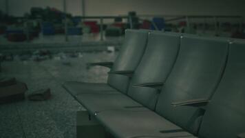 CGI Abandoned terminal with empty seats and scattered luggage video
